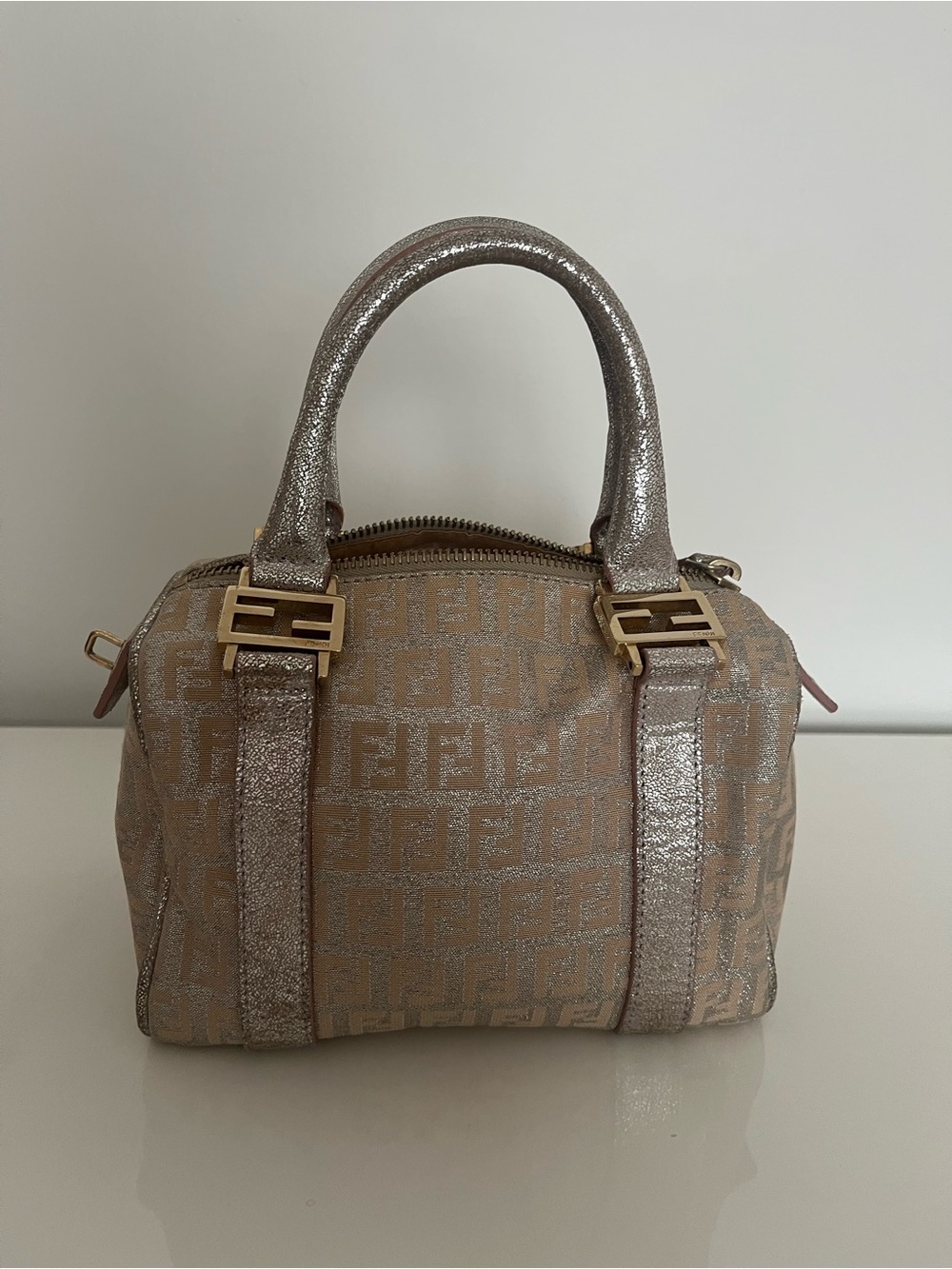 Fendi Small Boston Metallic Monogram Handbag